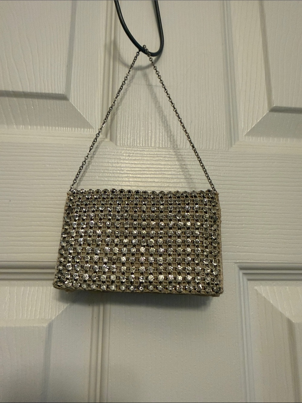 1930’s-1950’s Silver and Rhinestone Evening Clutch with Chain Strap